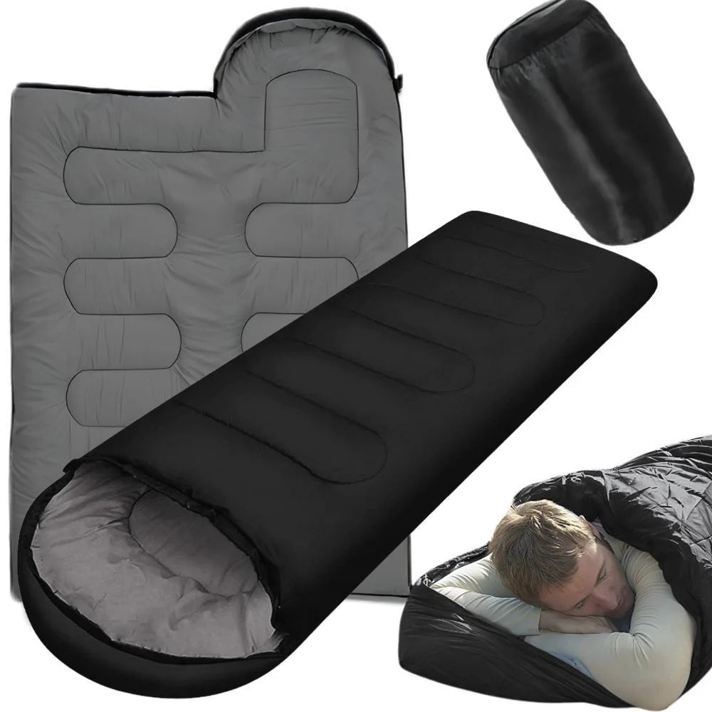 Camping Schlafsack 205cm Schwarz mit Kapuze Packsack Reise Outdoor Schlafsack