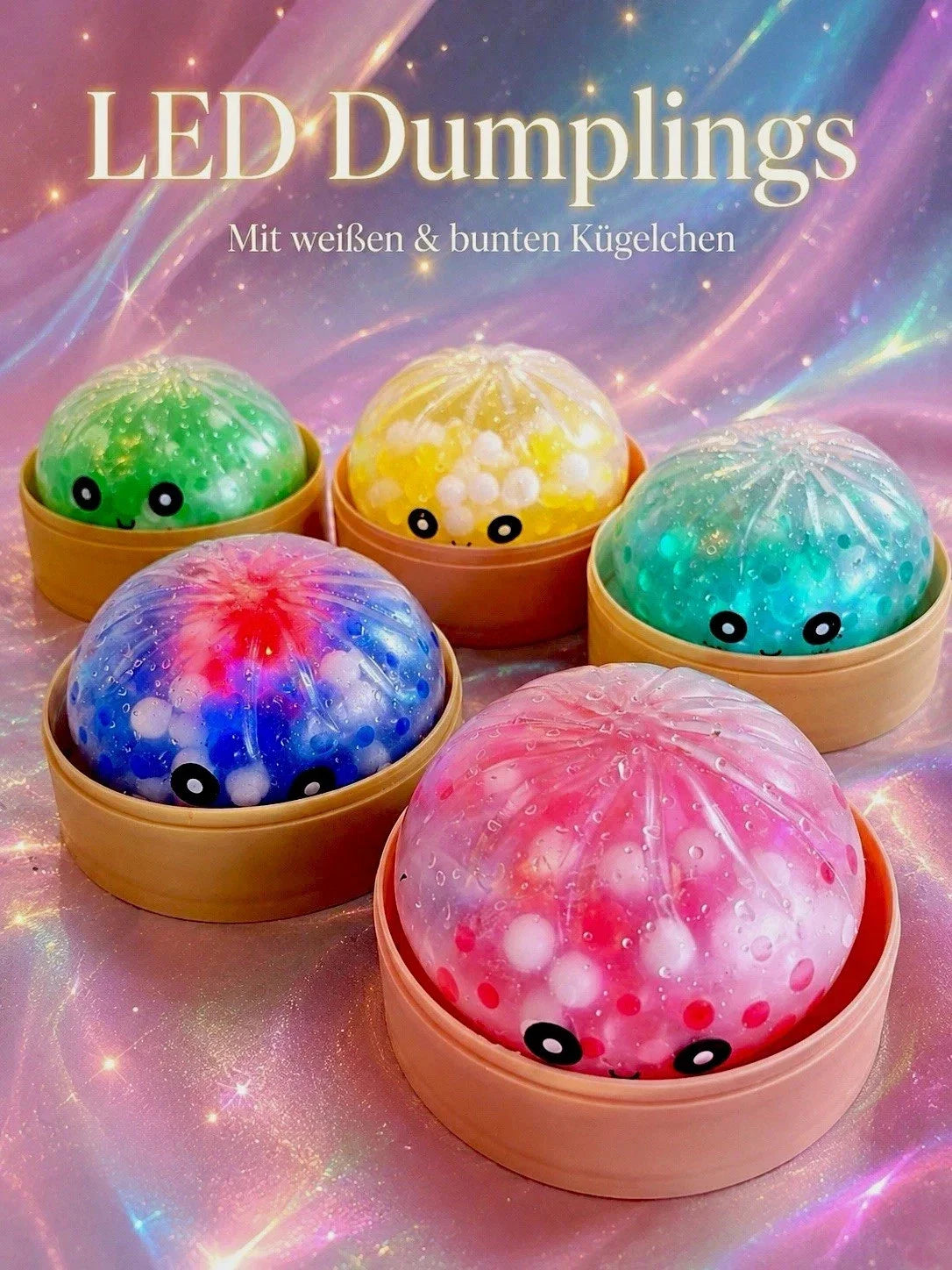 Dumpling Squishy mit LED – Mystery Fidget Toy Kawaii Quetschspielzeug als Geschenk 9,5cm