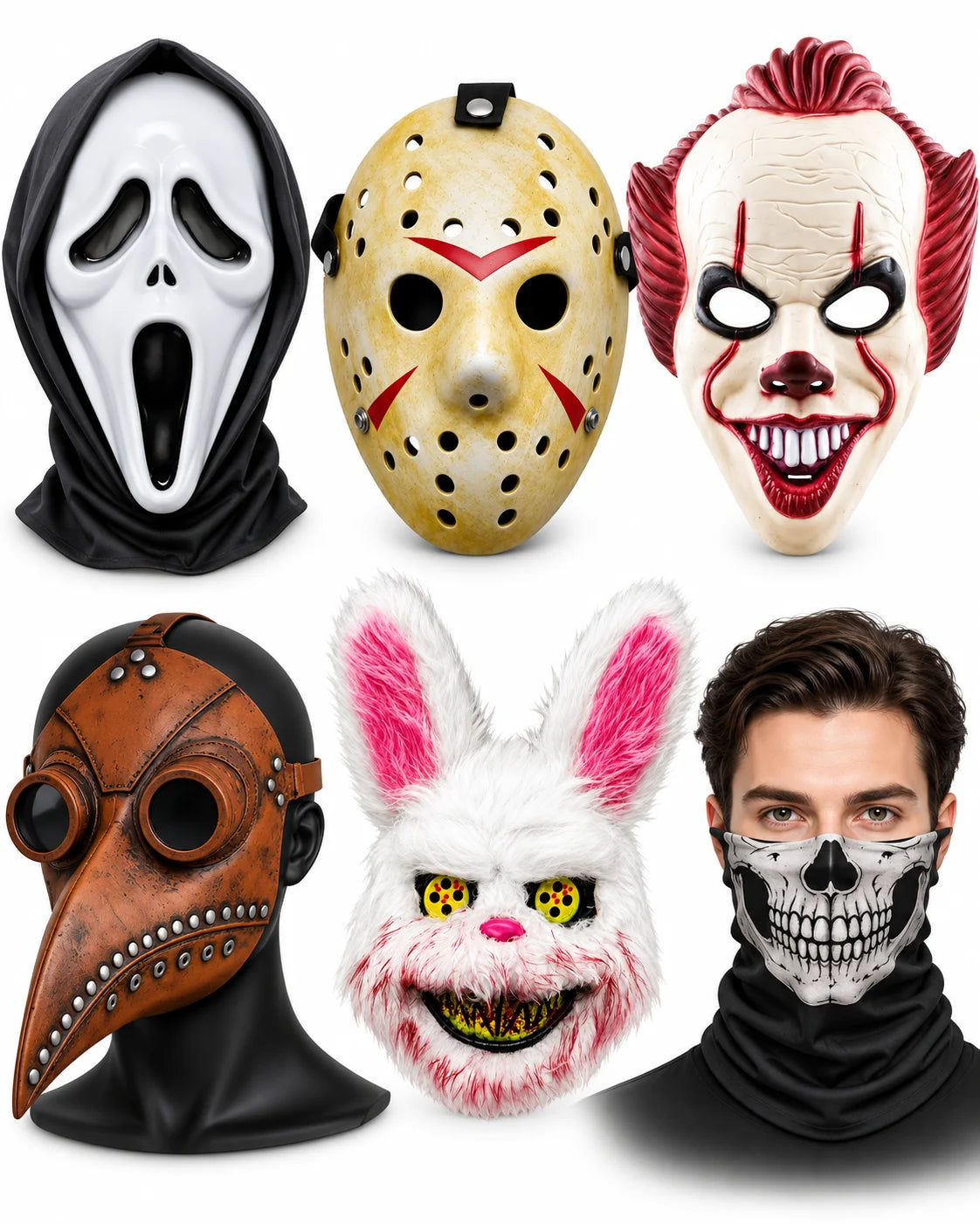 Halloween Maske Horror Clown Hase Pestdoktor Totenkopf Cosplay Kostüm Party