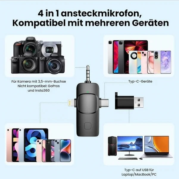 Kabelloses Lavalier Mikrofon 2,4 GHz mit Rauschunterdrückung – für iPhone 15, Android, PC & Kamera
