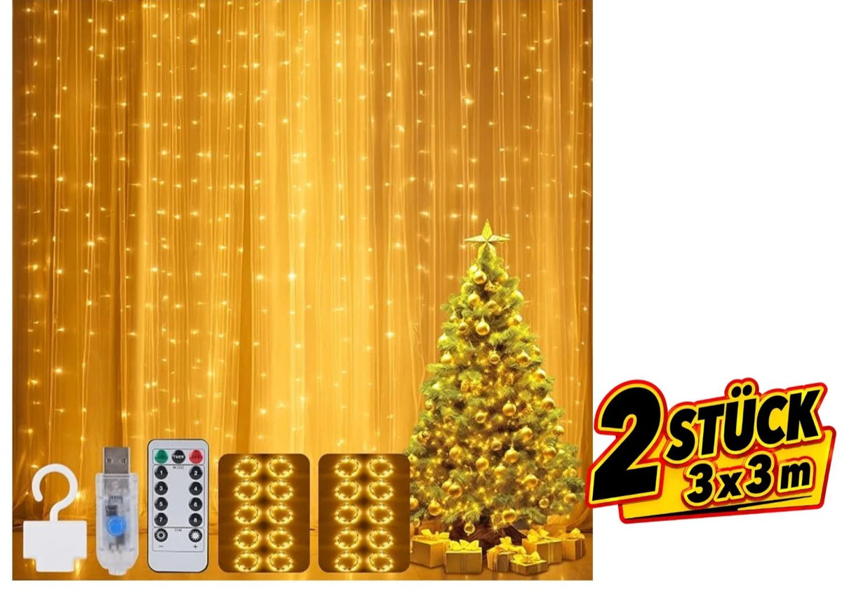 Lichtervorhang LED Warmweiß USB Fernbedienung 8 Modi Timer Hochzeit Deko 3x3msss