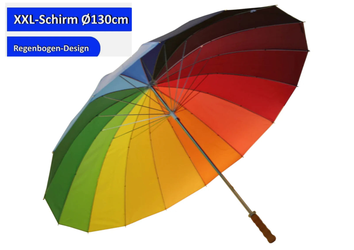 Regenschirm XXL Regenbogen Stockschirm Partnerschirm 130cm groß Sturm Golfschirm