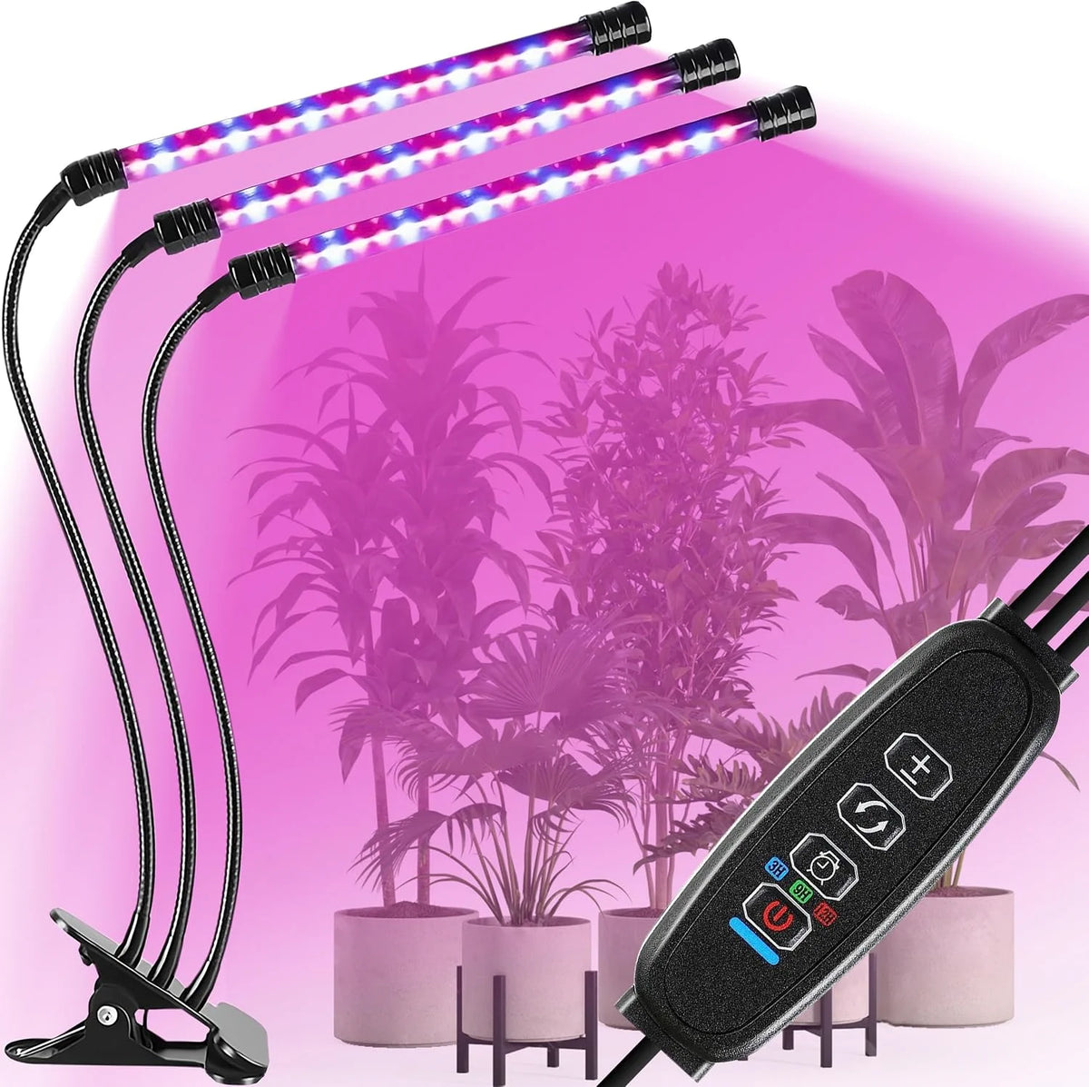 Retoo Pflanzenlampe LED 30 W mit 60 LEDs – Wachstumslampe mit 3 Armen, 3/9/12H Timer, 9 Helligkeitsstufen & USB