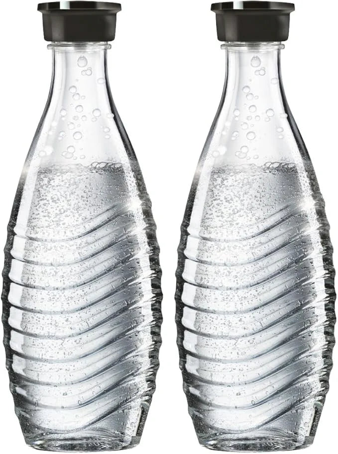 SodaStream CRYSTAL Glaskaraffe 2er-Pack – 0,7L Glasflaschen mit Schraubverschluss, spülmaschinenfest