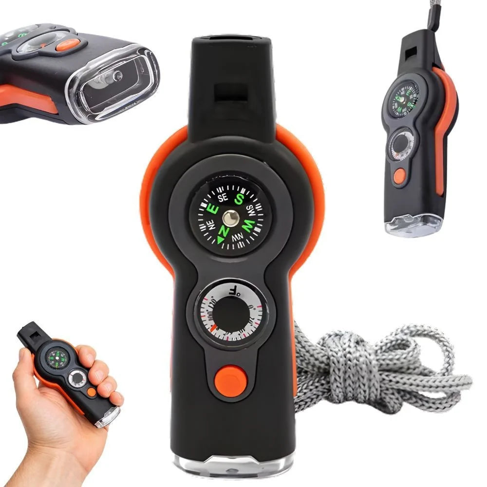 Survival Pfeife 6in1 mit Kompass, Taschenlampe, Thermometer, Lupe & Spiegel – Outdoor Multifunktionswerkzeug