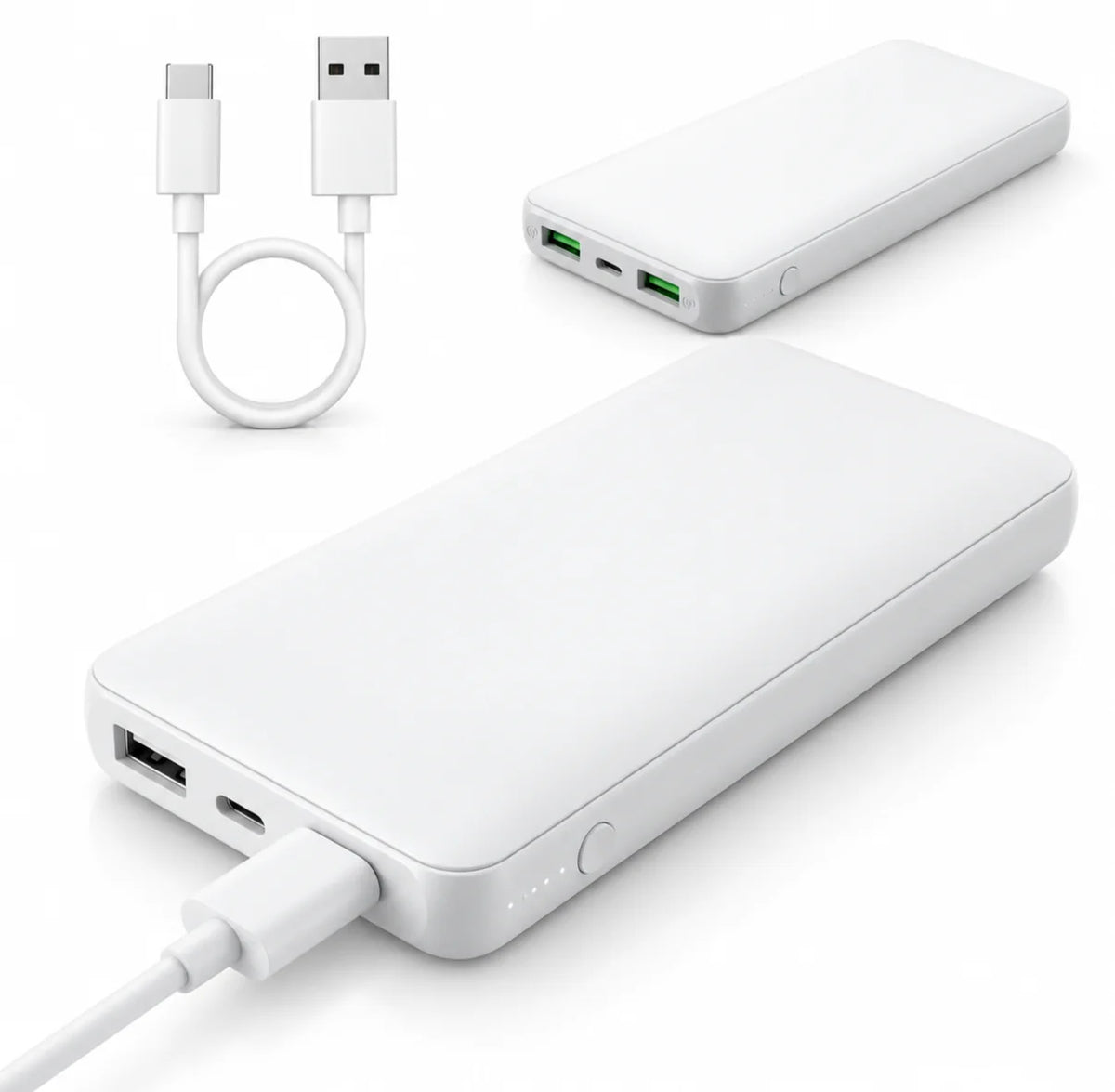 TRONIC Powerbank 10000mAh USB-C PD QC 3.0 15W 3-Port Weiß Schnellladen