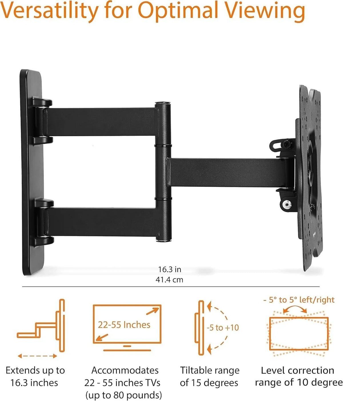 TV Wandhalterung 26–55 Zoll – schwenkbar & neigbar, VESA bis 400x400 mm, bis 36,3 kg