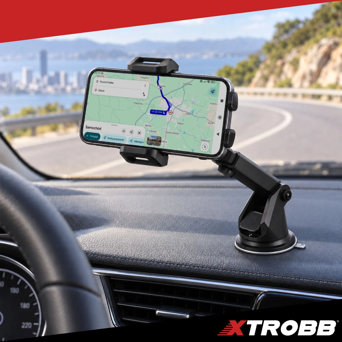 Xtrobb Handyhalterung fürs Auto mit Saugnapf – 360° Smartphone Halterung mit Teleskoparm 12–17 cm