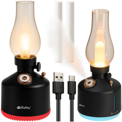 Ruhhy Aive USB Luftbefeuchter mit Diffusor & 14 RGB-LEDs – Retro Aroma Diffusor mit Akku