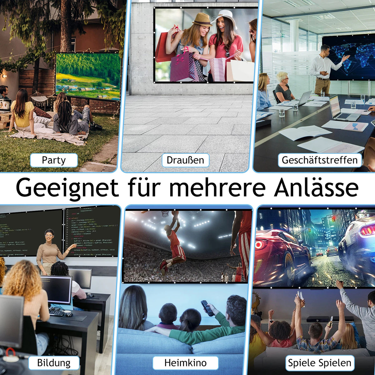 Beamer Leinwand,100 Zoll 16:9 HD Faltbarer Bildschirm für tragbare Projektionsfilme für Heimkino-Außenunterstützung