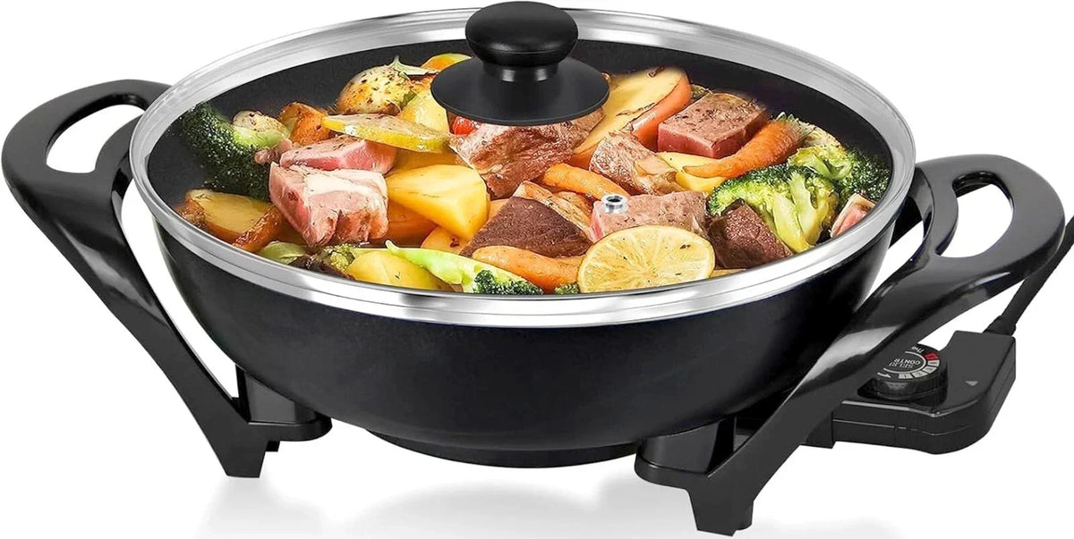 1500W Elektropfanne XXL Multipfanne Partypfanne Elektrisch Pfanne mit Glasdeckel