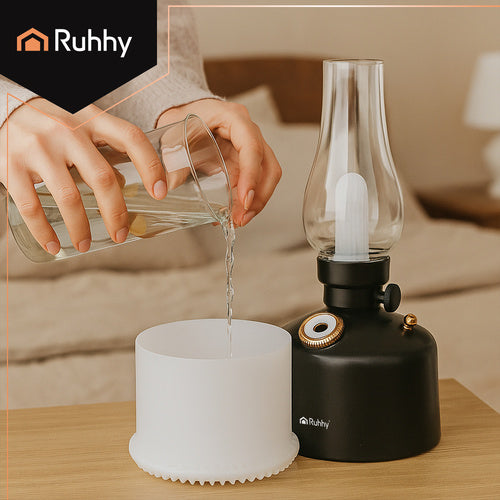 Ruhhy Aive USB Luftbefeuchter mit Diffusor & 14 RGB-LEDs – Retro Aroma Diffusor mit Akku