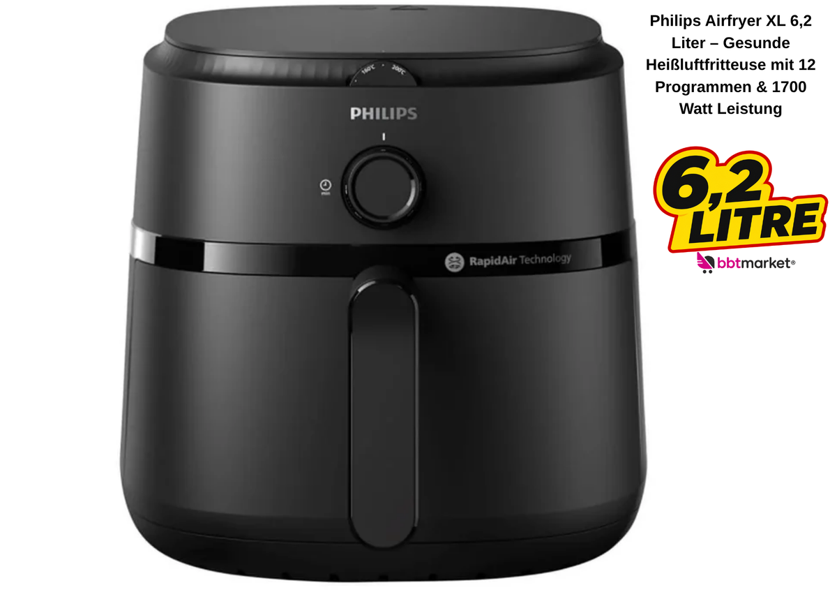 Philips Airfryer XL 6,2 Liter Heißluftfritteuse mit 12 Programmen und Rapid Air