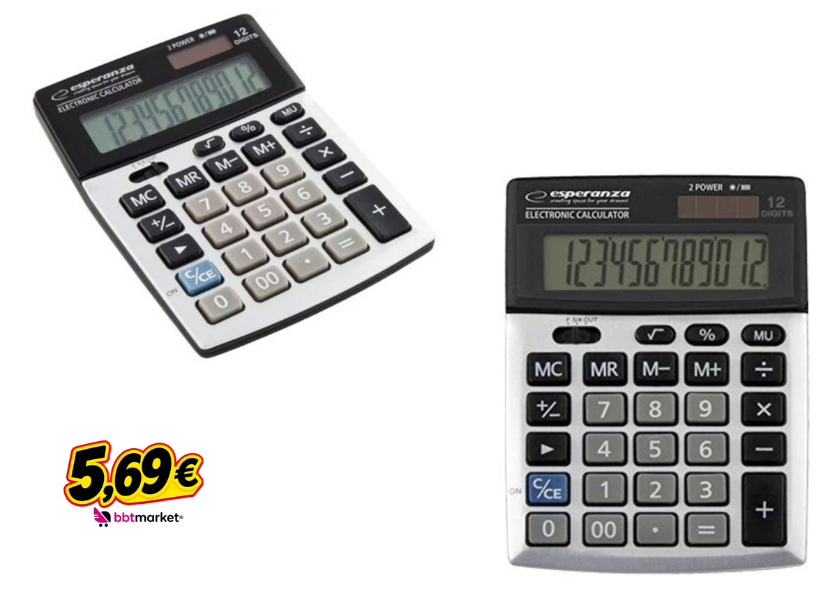 Esperanza Newton Desktop Taschenrechner 12-stellig mit Solarbetrieb
