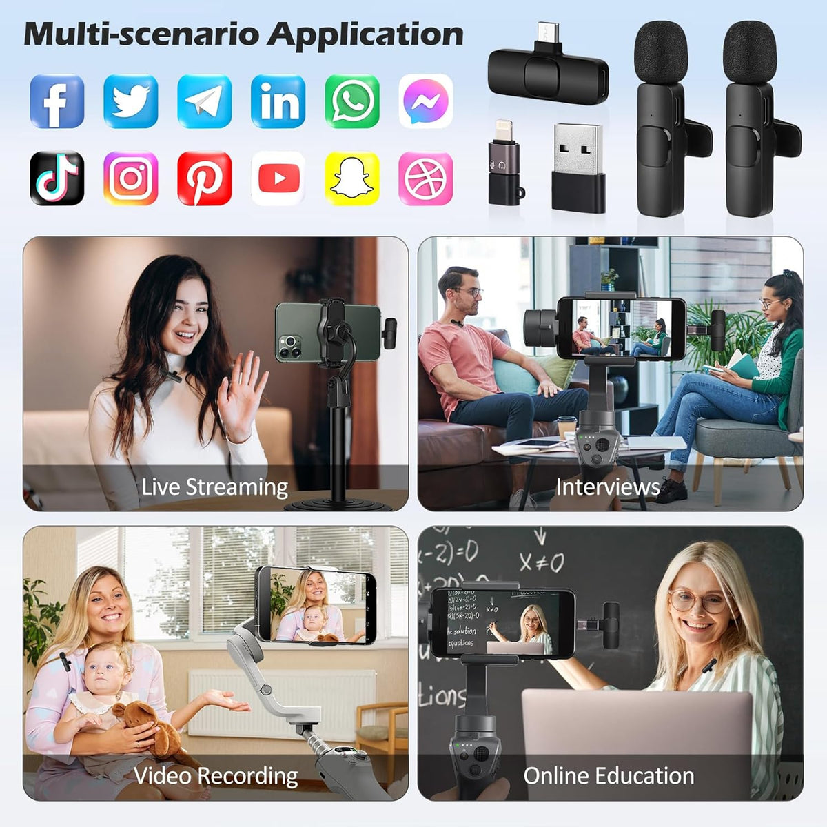 Kabelloses Lavalier Mikrofon Set – 2er Pack Mini Wireless Mikrofone mit Rauschunterdrückung für Smartphone, Laptop & Kamera  K10MRFN