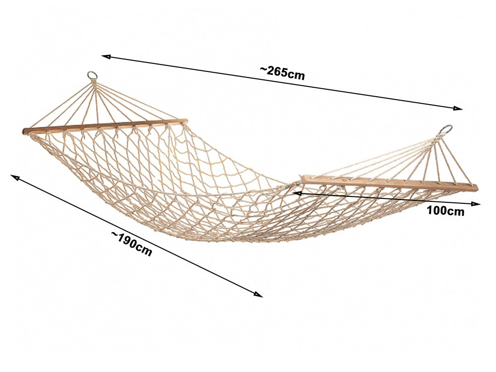 Hängematte Netz mit Holzstangen 190cm 150kg Garten Boho weiß Outdoor