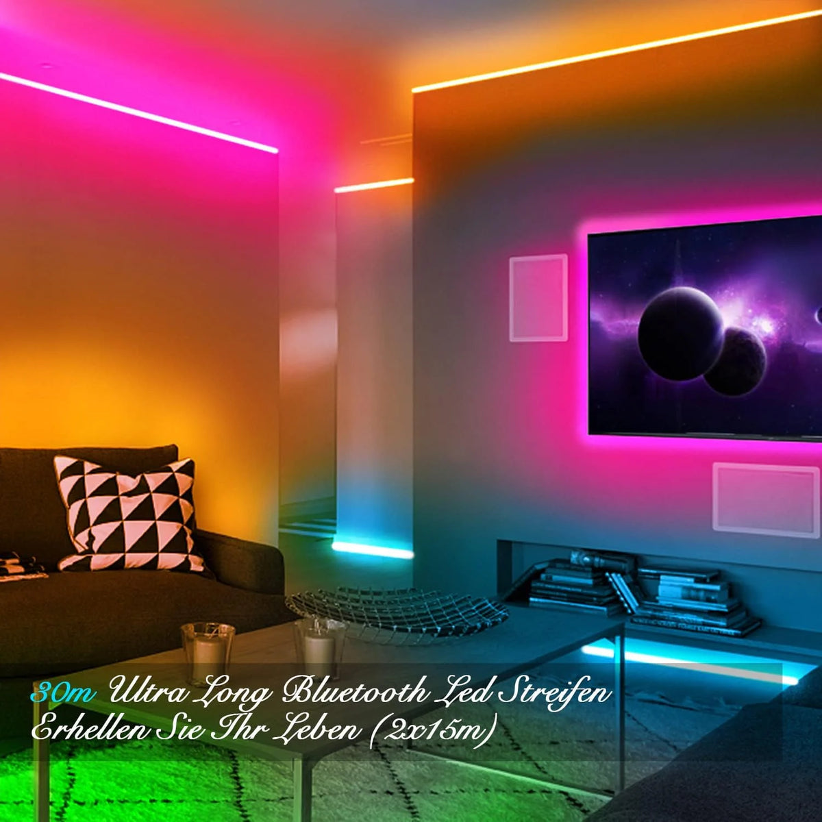 LED Strip 30 m RGB mit Bluetooth, App & Fernbedienung – Musik Sync LED Band für Schlafzimmer und Zuhause