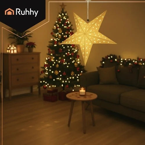 3D Weihnacht Stern LED Innen 60 cm Adventsstern Beleuchtet Timer Weihnachtsdeko