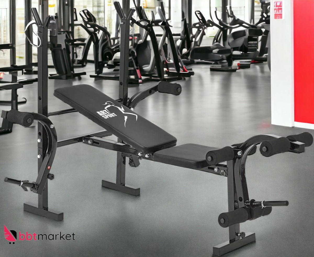 Multifunktionale Hantelbank verstellbar & klappbar – Trainingsbank mit Langhantelablage, Beincurler & Butterfly – Bauch- & Rückentrainer für Zuhause, belastbar bis 100 kg