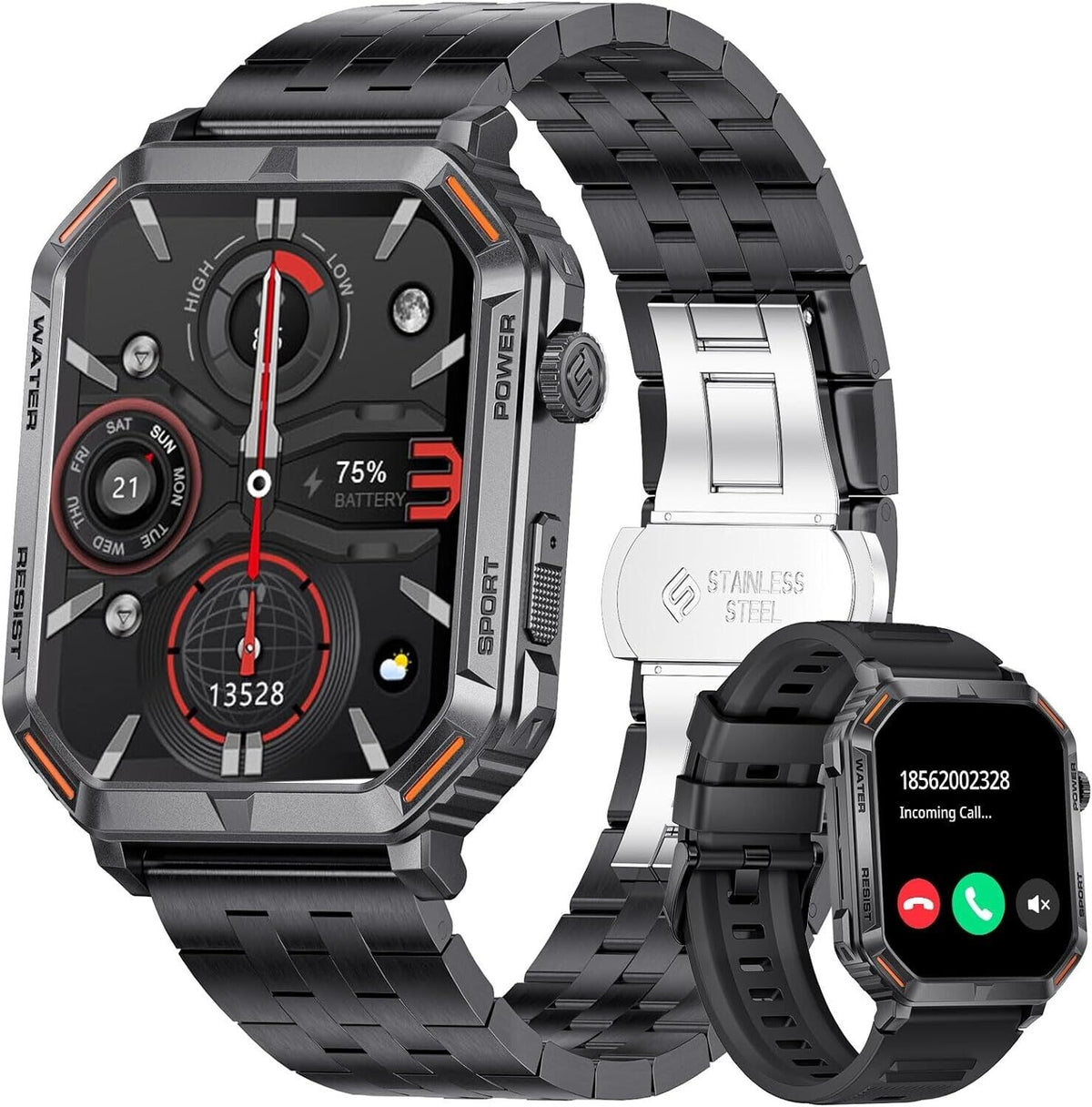 Smartwatch Herren mit Telefonfunktion,1.96'' DIY HD Outdoor Militär Fitnessuhr