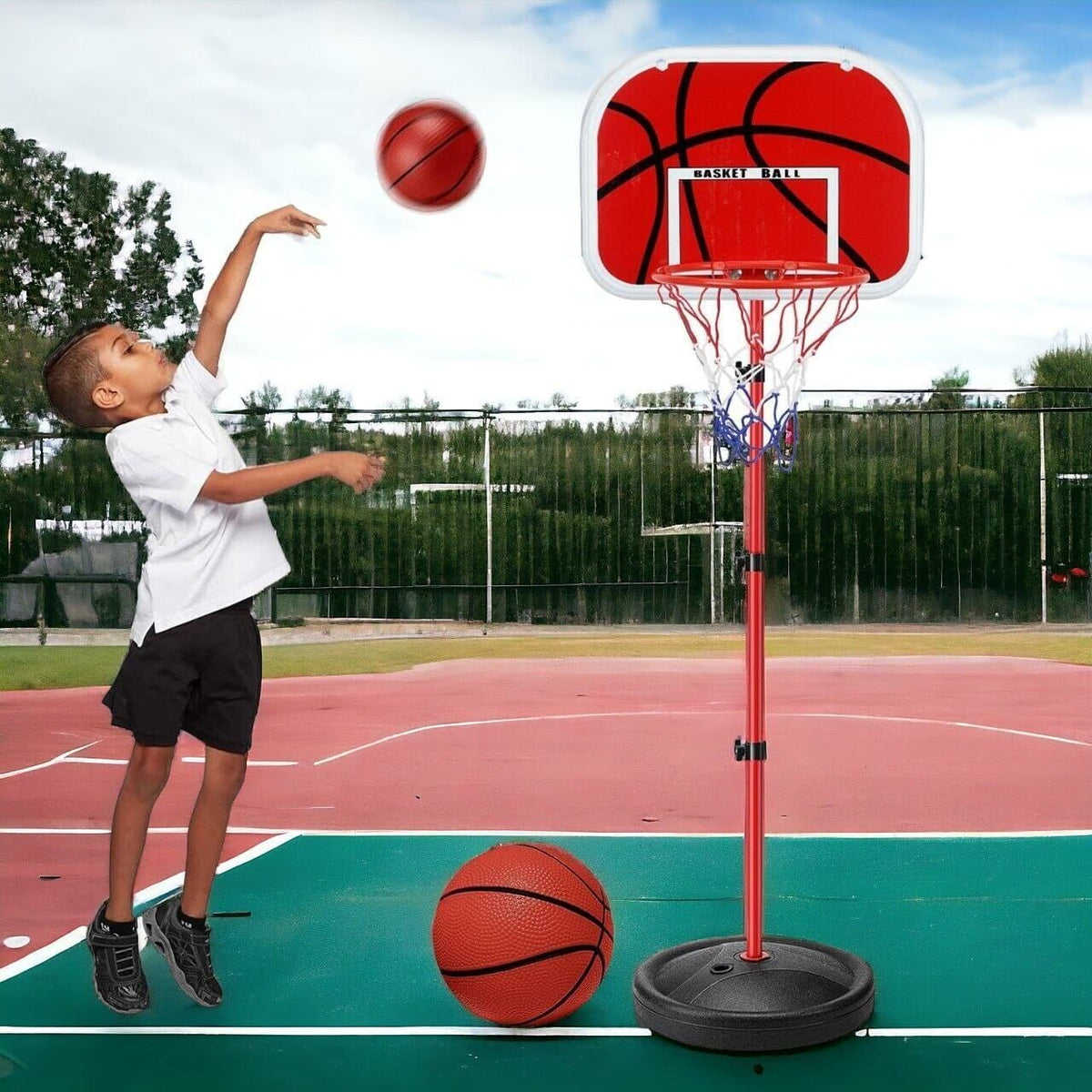 Basketballkorb für Kinder – Komplettset höhenverstellbar 73–170cm mit 2 Bällen & Pumpe