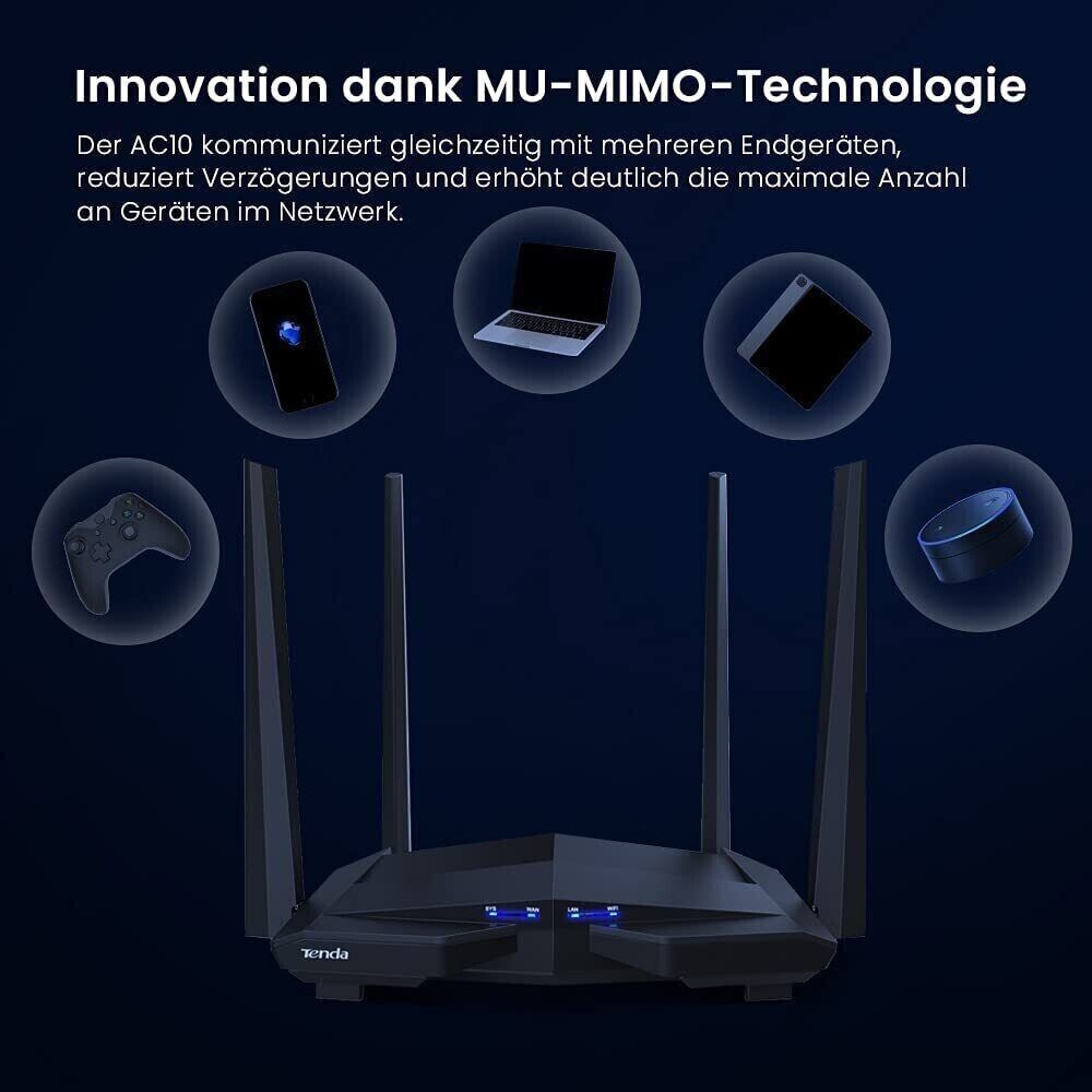Tenda AC6 WLAN Router Dualband 1200Mbit/s 4x Antennen MU-MIMO IPv6 App