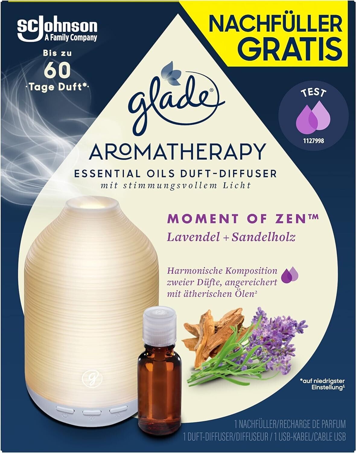 Glade Aromatherapy Essential Oils Diffuser mit Lavendel & Sandelholz – Individuelle Duft- und Lichtsteuerung