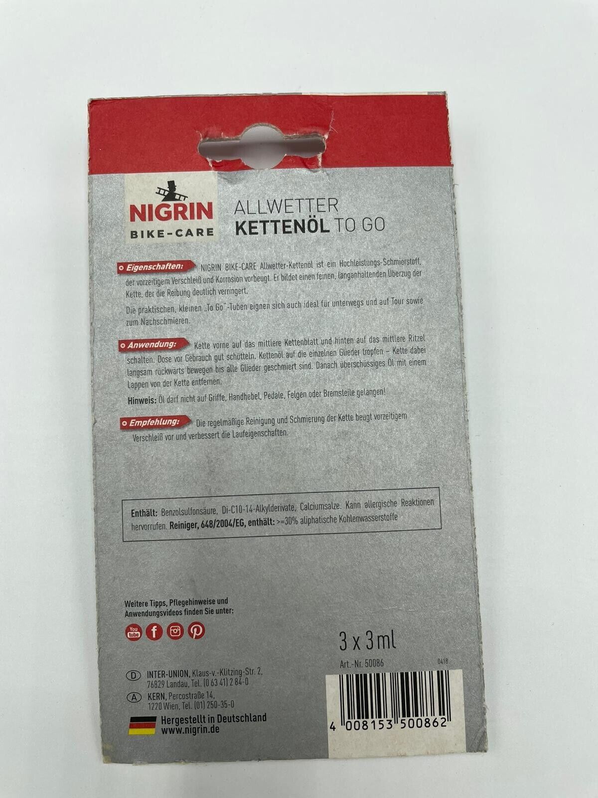 Nigrin 1x Tube Ketten-Öl Ketten-Fett Kriech-Öl f. Fahrrad-Öl MTB E-Bike Trekking