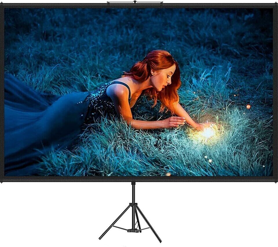 80 Zoll Beamer Leinwand mit Stativ 16:9 – 4K HD Rolloleinwand höhenverstellbar für Heimkino, Präsentationen und Veranstaltungen