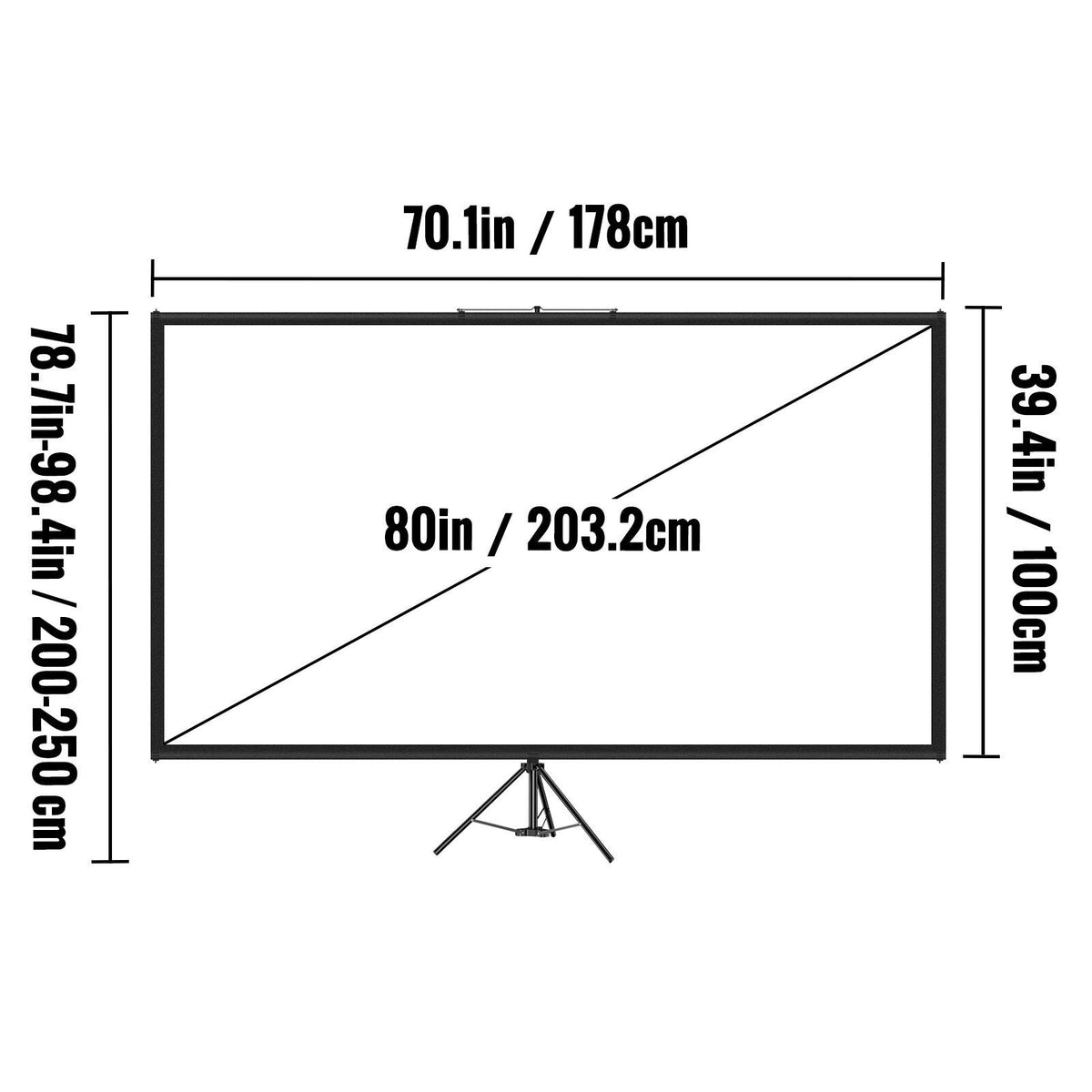 80 Zoll Beamer Leinwand mit Stativ 16:9 – 4K HD Rolloleinwand höhenverstellbar für Heimkino, Präsentationen und Veranstaltungen