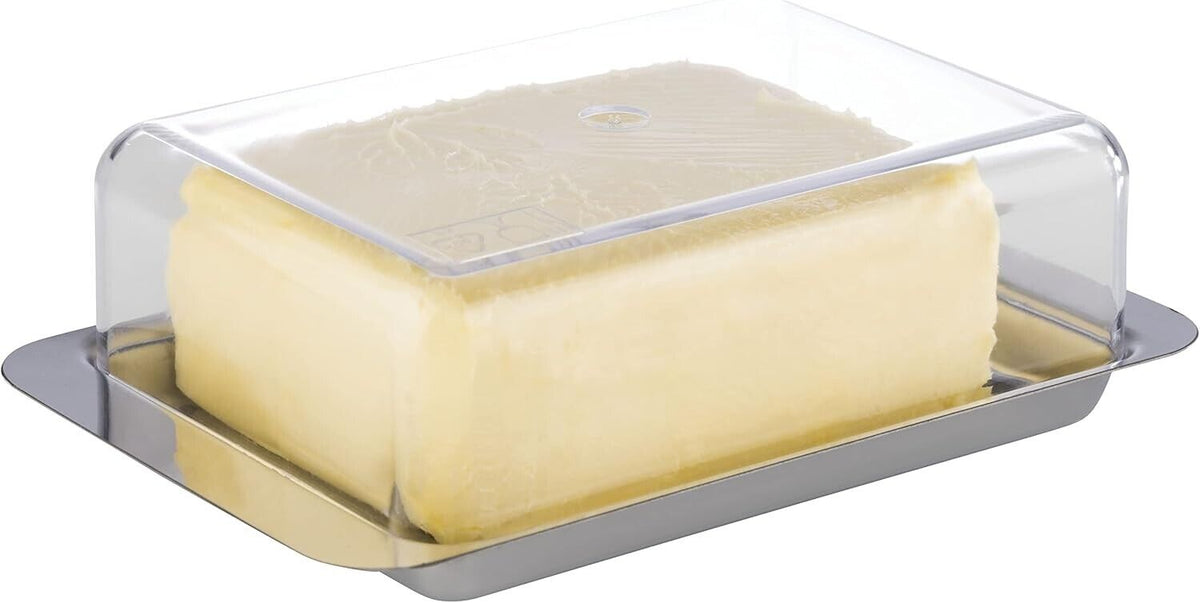 APS Edelstahl Butterdose für 250g Butter mit Deckel – Butterbehälter für Kühlschrank und Frühstückstisch