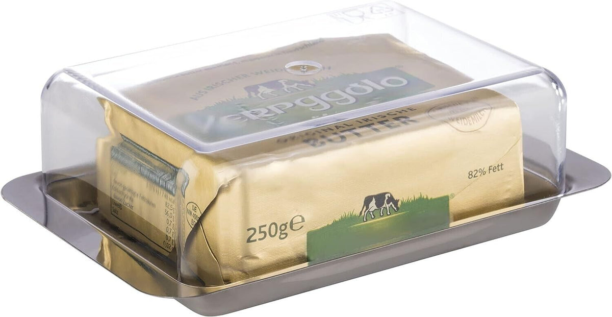 APS Edelstahl Butterdose für 250g Butter mit Deckel – Butterbehälter für Kühlschrank und Frühstückstisch