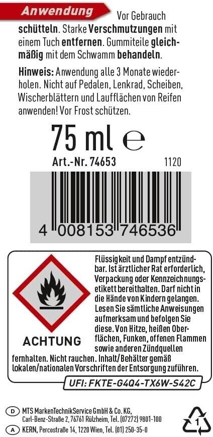 NIGRIN Gummipflegestift 75ml – Pflege & Schutz für Türdichtungen, Schiebedach & Kofferraum