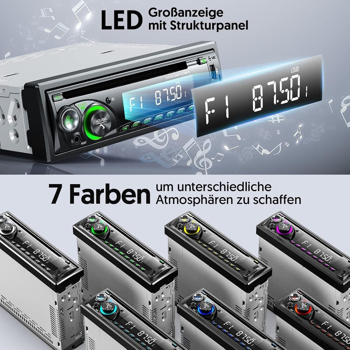 1DIN Autoradio Bluetooth CD DVD Player USB SD AUX RDS Freisprecheinrichtung