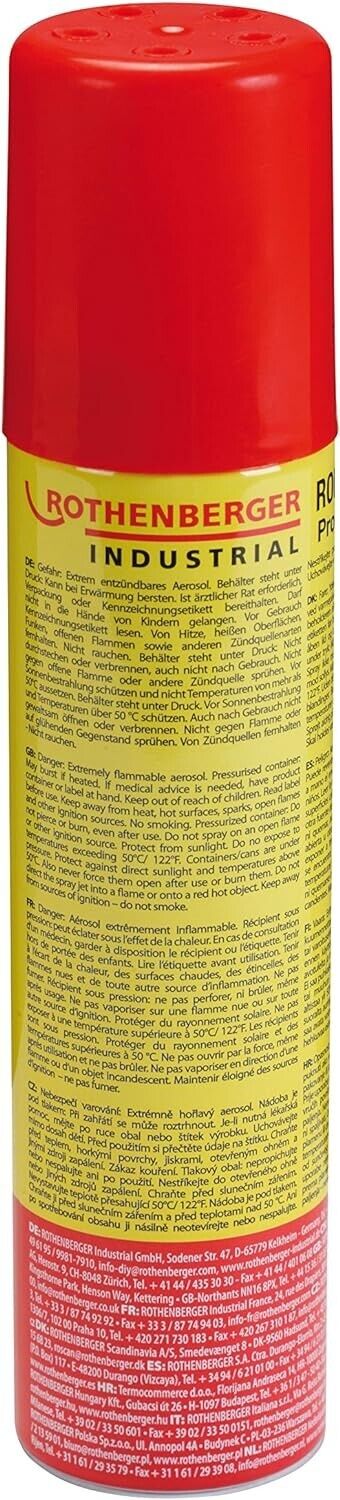 ROTHENBERGER Industrial Nachfüllgas 100 ml – Universalgas für Feuerzeuge & Gasbrenner, 5 Adapter, hoher Reinheitsgrad