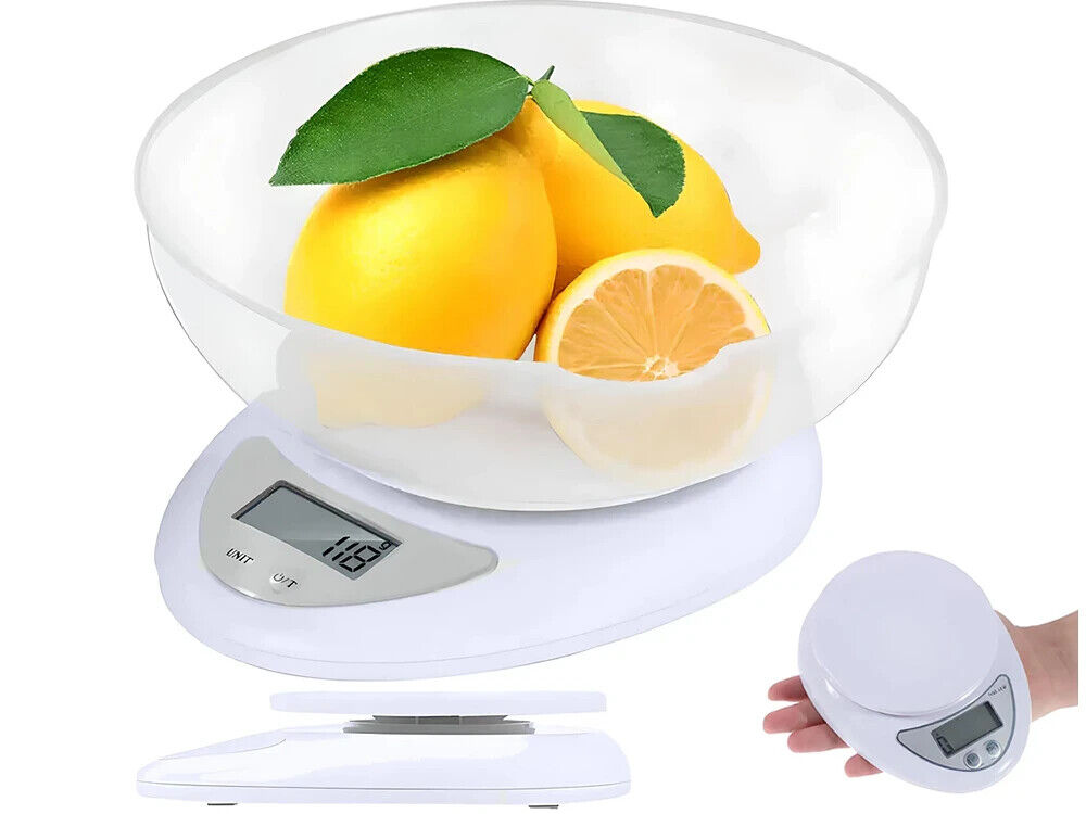Digitale Küchenwaage mit Schüssel  5 kg LCD Waage  TARA  Messbecher  Weiß  ✅✅✅