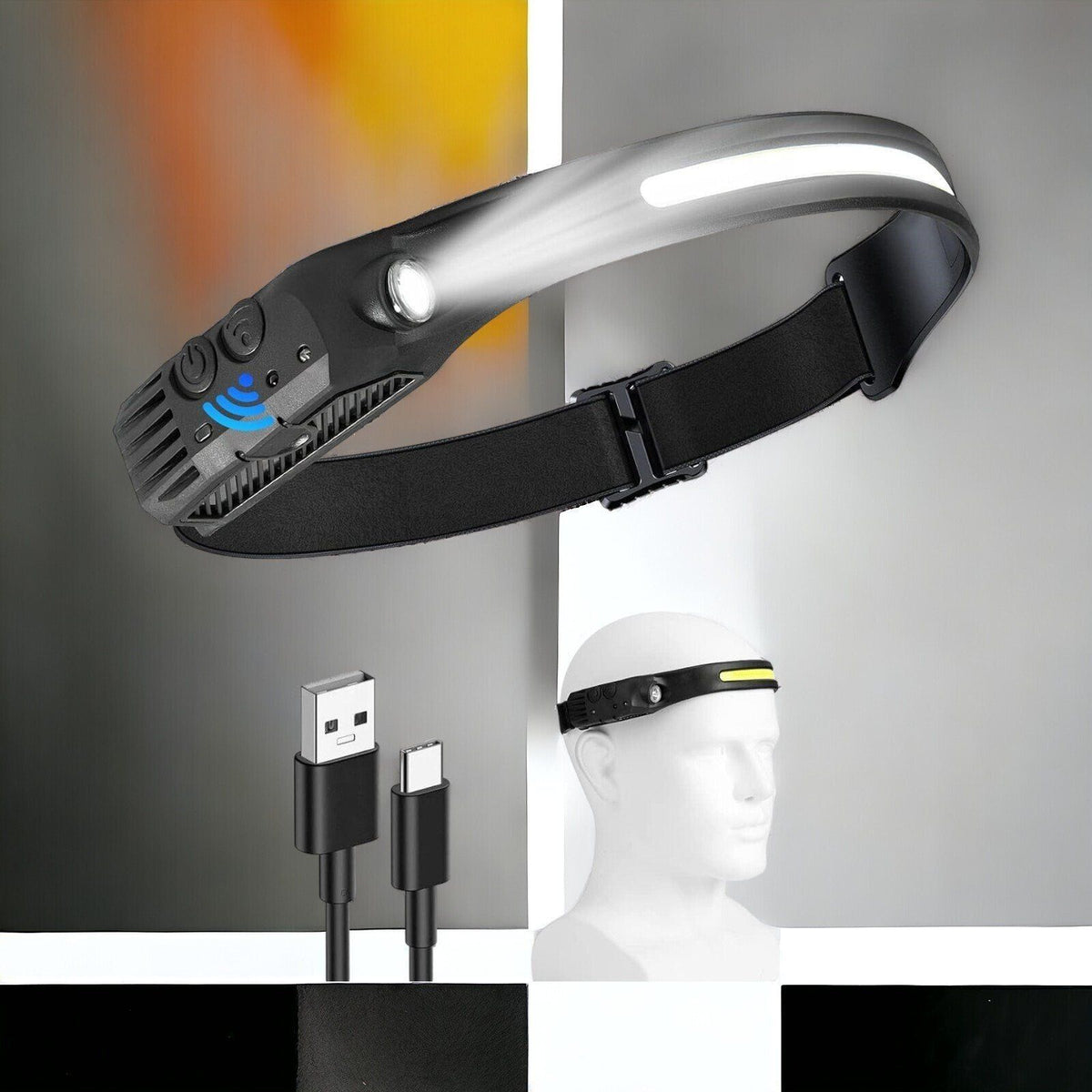 LED Stirnlampe 4Modi Kopflampe Scheinwerfer USB Wiederaufladbar Wasserdicht Camp  BBT1704