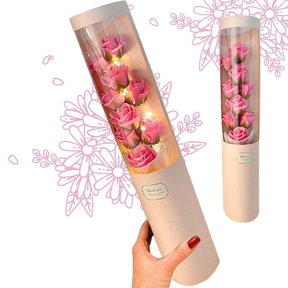Duftseifenblumenstrauß mit LED in Geschenkbox – Rosa, romantisch, 50 cm💐💐💐💐