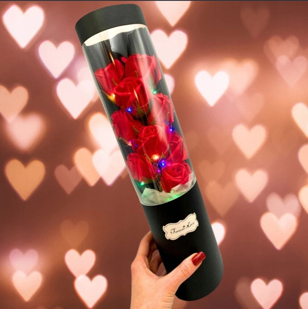 Duftseifenblumenstrauß mit LED in Geschenkbox – Rosa, romantisch, 50 cm💐💐