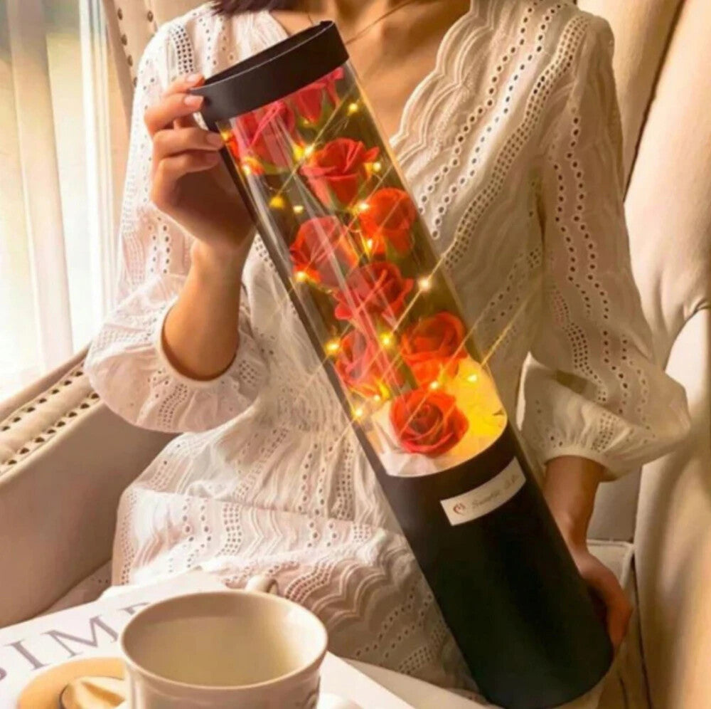 Duftseifenblumenstrauß mit LED in Geschenkbox – Rosa, romantisch, 50 cm💐💐