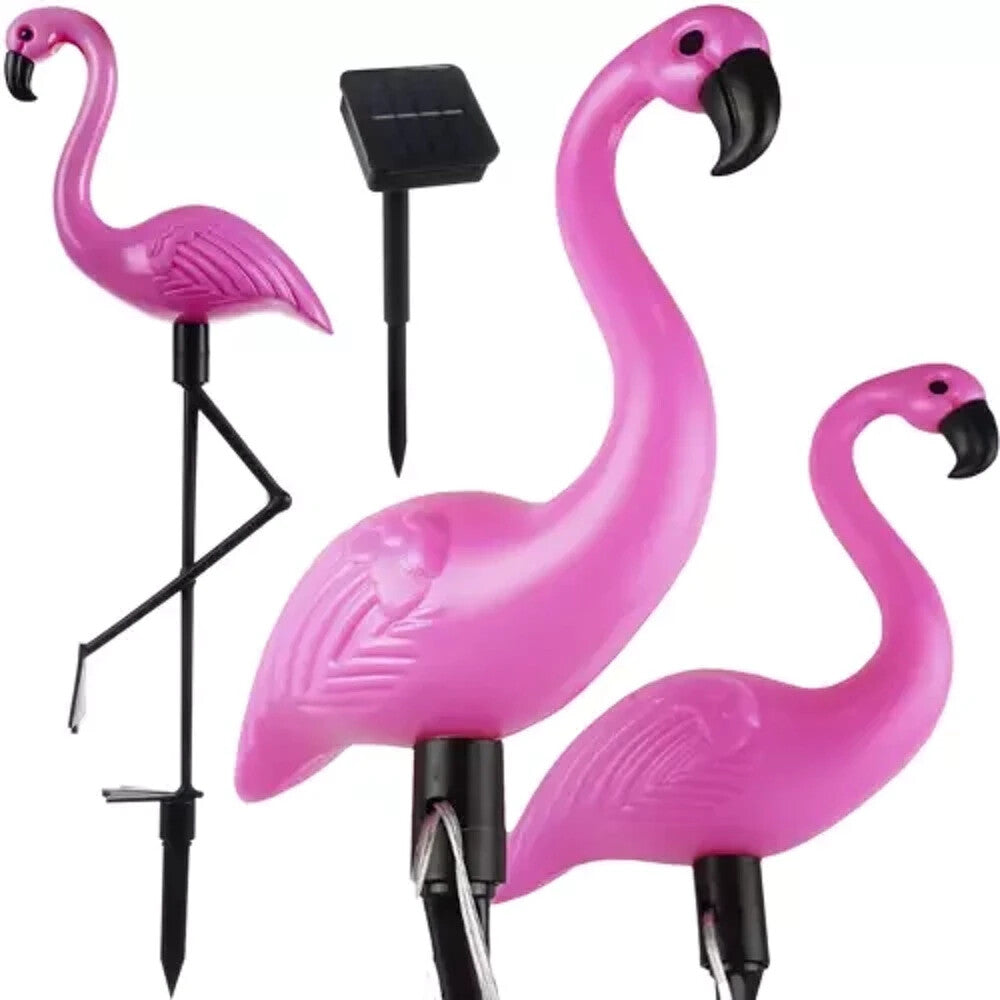 Solar Flamingo Gartenleuchten 3er Set – LED Solar Gartenstecker mit Solarpanel IP44 für Garten und Terrasse