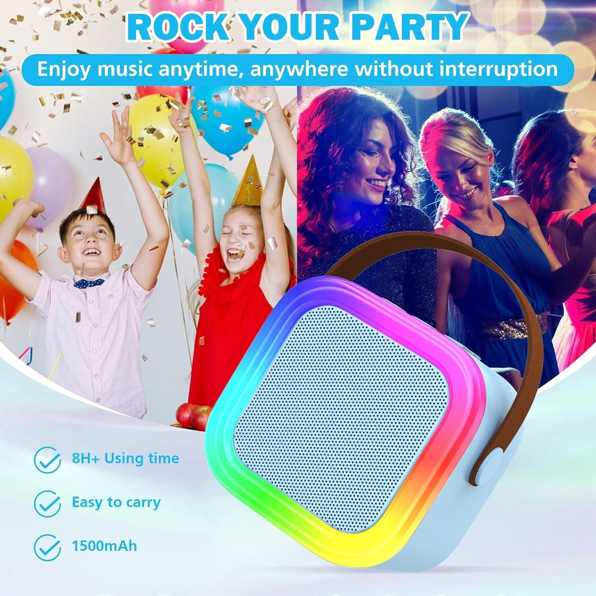 Karaoke Maschine Kinder 4–12J Bluetooth 2 Mikrofone LED Geschenk 🎤🎁 Mädchen