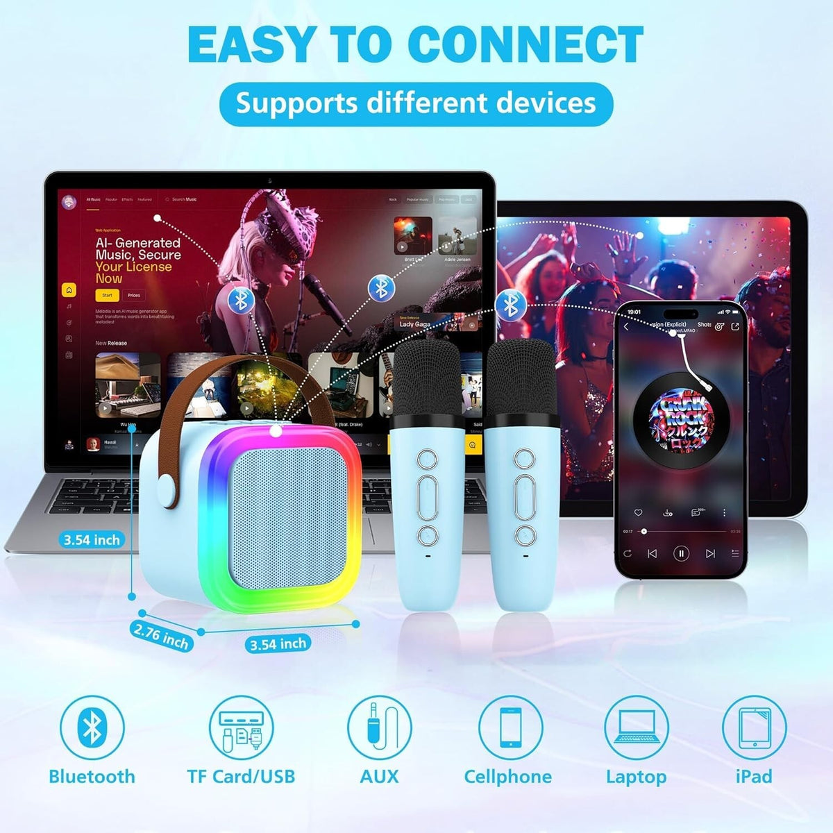 Karaoke Maschine Kinder 4–12J Bluetooth 2 Mikrofone LED Geschenk 🎤🎁 Mädchen