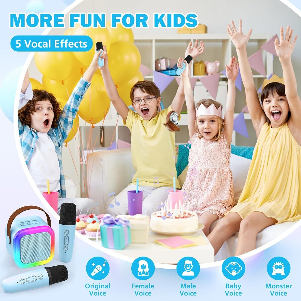 Karaoke Maschine Kinder 4–12J Bluetooth 2 Mikrofone LED Geschenk 🎤🎁 Mädchen