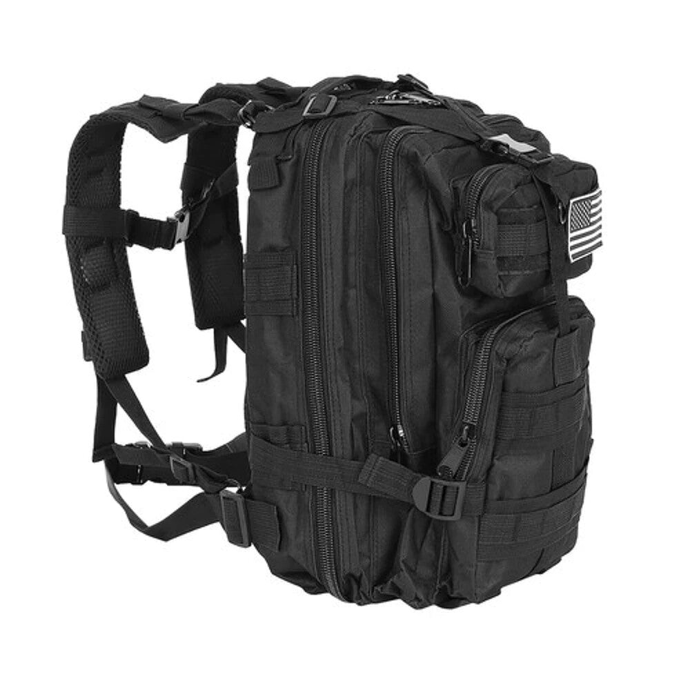 Schwarzer Touristenrucksack 26L – Outdoor Rucksack mit MOLLE-System und 5 Fächern
