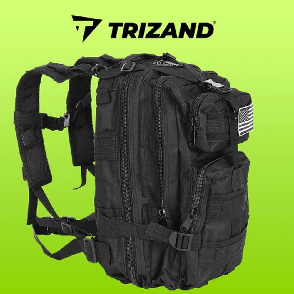 Schwarzer Touristenrucksack 26L – Outdoor Rucksack mit MOLLE-System und 5 Fächern