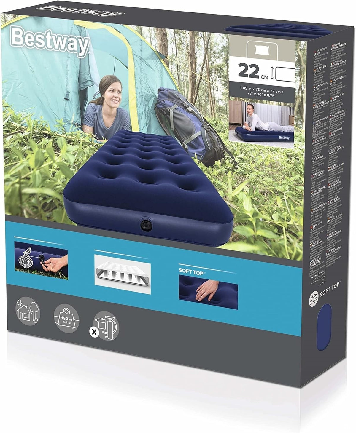 Bestway Luftbett Single 185x76x22cm Luftmatratze Gästebett für Camping & Reisen
