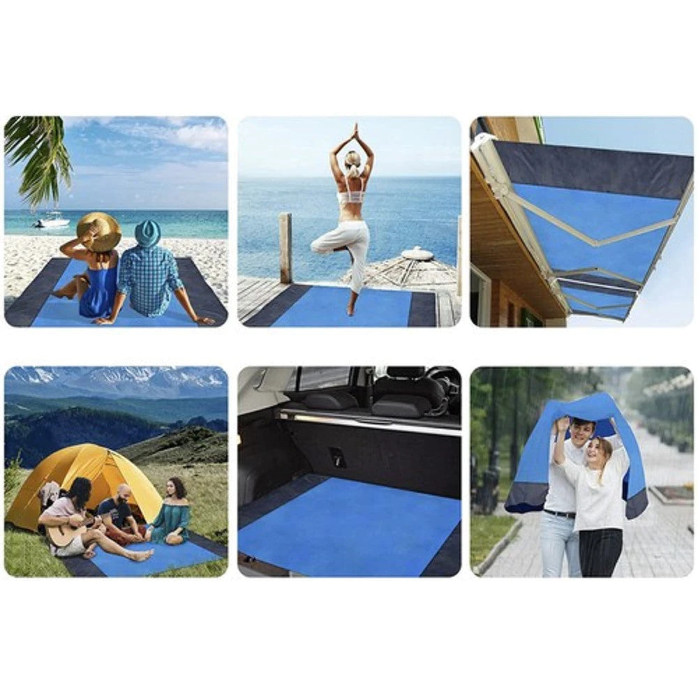 XXL Stranddecke 208x208 cm Wasserdicht – Picknickdecke mit Heringen & Tasche