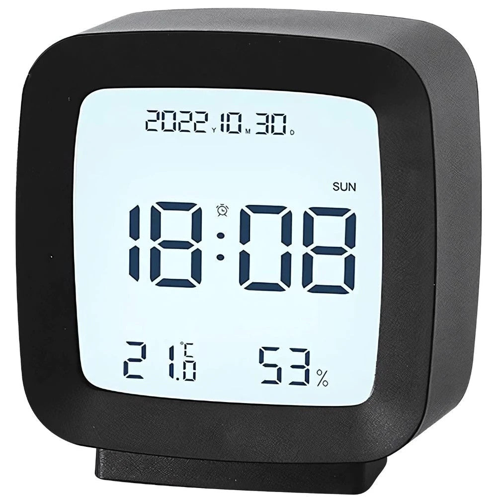 Digitaler Wecker mit LCD Display – Temperatur, Luftfeuchtigkeit, Datum und Schlummerfunktion in Schwarz