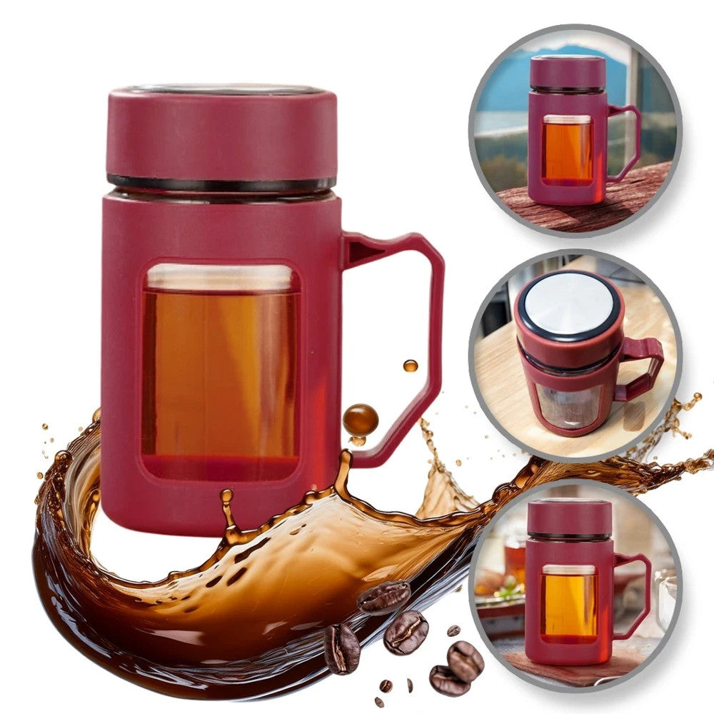 Teeflasche aus Glas 500ml – Thermobecher mit Henkel, Rot oder Schwarz  5903678586386